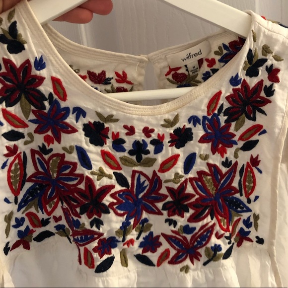 Aritzia Wilfred babydoll red and blue floral embroidered tank top/tunic - Picture 3 of 4